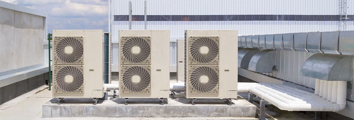 Air Conditioner Inverters On The Top Of A Commercial Building On The Sunshine Coast